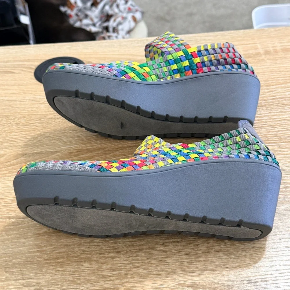 Steve Madden Brice Mary Jane Wedge Rainbow Woven Elastic Multi Size 9 Womens